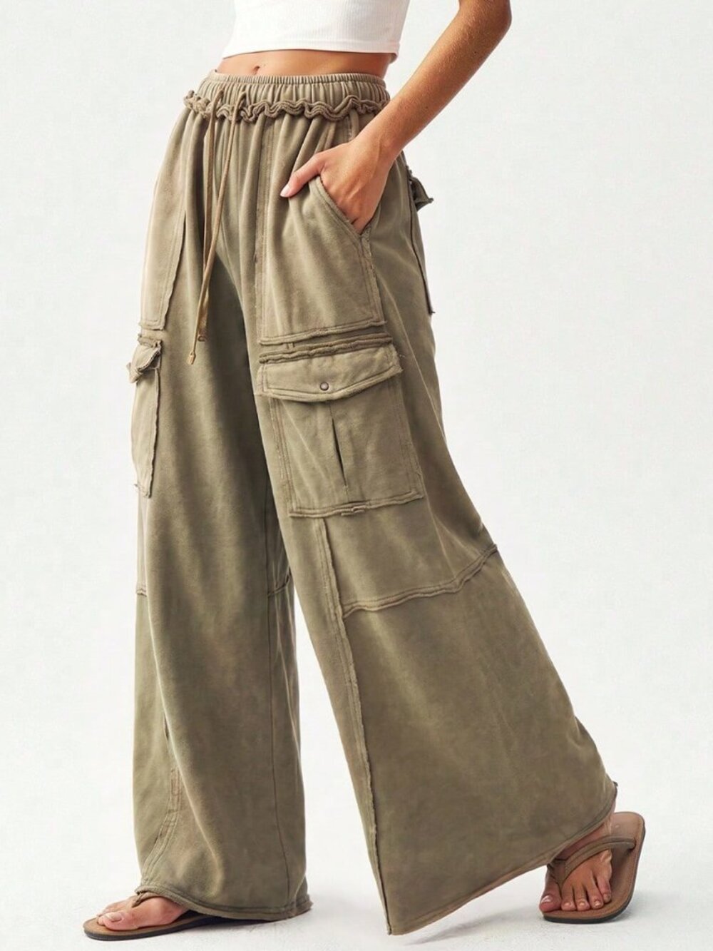 Khaki Casual Women's Woven Straight Leg Pants - Picture 4 of 7